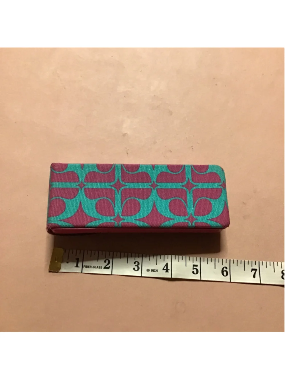 Pink Teal Patterned Glasses Case Velvety Interior